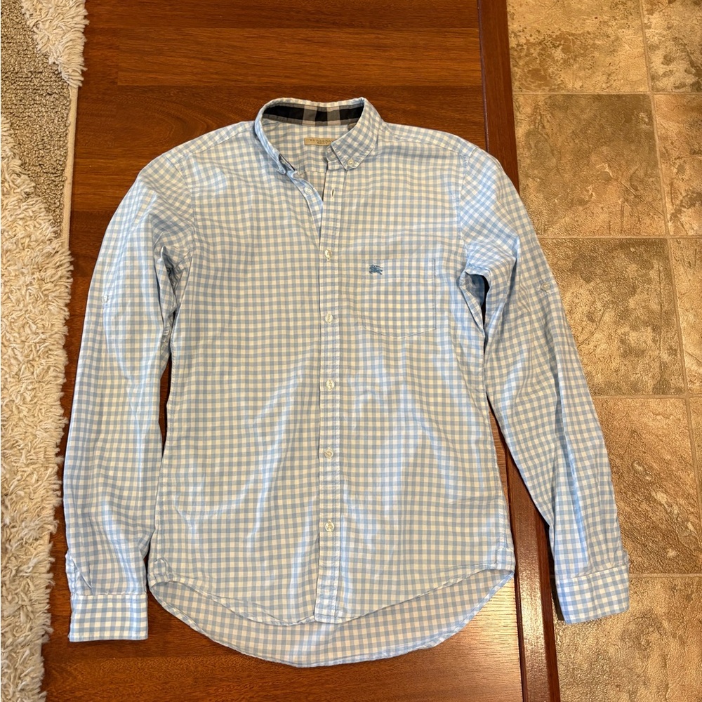 Authentic Burberry Brit Plaid Blue Collared Button Down Shirt Size Small